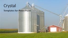  Presentation with silo - Beautiful theme featuring agriculture mechanization - grain storage silo backdrop and a light blue colored foreground