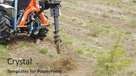  Presentation with agriculture planting - Presentation theme consisting of agriculture mechanization - mechanized auger on a tractor background and a coral colored foreground
