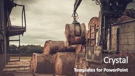  Presentation with cattle - Amazing PPT layouts having agriculture mechanization - mechanized harvesting hay for cattle backdrop and a violet colored foreground