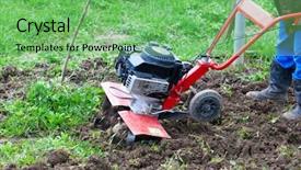  Presentation with motor - Audience pleasing slides consisting of agriculture mechanization - motor-cultivator at the ploughed kitchen backdrop and a seafoam green colored foreground
