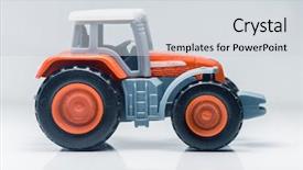  Presentation with starting line red running track - Amazing PPT theme having agriculture mechanization - small red toy tractor backdrop and a light gray colored foreground