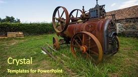  Presentation with agriculture mechanization - Amazing PPT theme having agriculture mechanization - vintage machine is backdrop and a tawny brown colored foreground