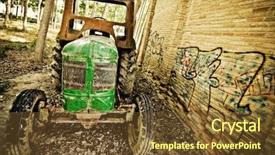  Presentation with old building britain gif - Beautiful PPT theme featuring agriculture radiation - abandoned tractor close backdrop and a  colored foreground