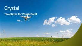  Presentation with agriculture robot - Amazing PPT theme having agriculture robot - white drone in hands backdrop and a ocean colored foreground