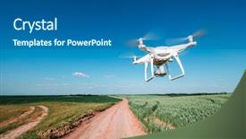  Presentation with agriculture drone - Slide set consisting of agriculture robot - white drone in hands background and a ocean colored foreground