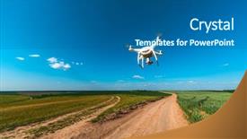  Presentation with corn field - Beautiful presentation theme featuring agriculture robots - drone on green corn field backdrop and a  colored foreground