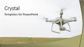  Presentation with agriculture robots - Audience pleasing presentation design consisting of agriculture robots - drone quad copter on green backdrop and a  colored foreground