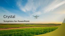  Presentation with agriculture drone - Presentation theme consisting of agriculture robots - drone quad copter on green background and a light blue colored foreground