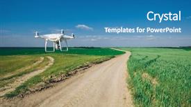  Presentation with corn field - Theme enhanced with agriculture robots - drone quad copter on green background and a  colored foreground