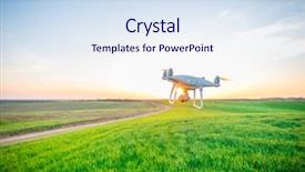  Presentation with corn field - Colorful PPT theme enhanced with agriculture robots - drone quad copter on green backdrop and a  colored foreground