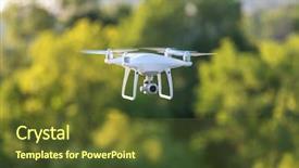  Presentation with agriculture drone - Colorful PPT theme enhanced with agriculture robots - drone quad copter on green backdrop and a tawny brown colored foreground