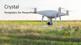  Presentation with agriculture drone - Beautiful presentation theme featuring agriculture robots - drone quad copter on green backdrop and a white colored foreground