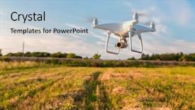  Presentation with corn field - PPT theme with agriculture robots - drone quad copter on green background and a light blue colored foreground