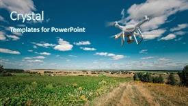  Presentation with agriculture drone - Audience pleasing slide set consisting of agriculture robots - drone quad copter on green backdrop and a ocean colored foreground