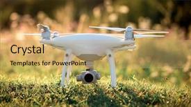  Presentation with agriculture drone - Colorful PPT layouts enhanced with agriculture robots - drone quad copter on green backdrop and a yellow colored foreground