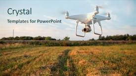  Presentation with agriculture drone - Colorful PPT layouts enhanced with agriculture robots - drone quad copter on green backdrop and a sky blue colored foreground