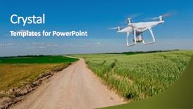  Presentation with corn field - Slides featuring agriculture robots - drone quad copter on green background and a teal colored foreground
