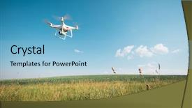  Presentation with agriculture drone - PPT layouts consisting of agriculture robots - drone quad copter on green background and a light blue colored foreground