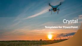  Presentation with corn field - Presentation theme consisting of agriculture robots - drone quad copter on green background and a gray colored foreground