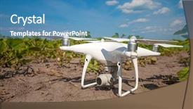  Presentation with corn field - PPT layouts with agriculture robots - drone quad copter on green background and a teal colored foreground
