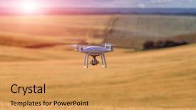  Presentation with agriculture corn - Presentation enhanced with agriculture robots - drone quad copter on yellow background and a  colored foreground