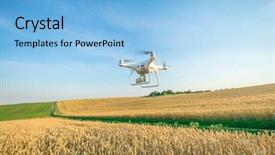  Presentation with agriculture corn - Theme having agriculture robots - drone quad copter on yellow background and a light blue colored foreground
