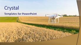  Presentation with agri corn field - Audience pleasing presentation consisting of agriculture robots - drone quad copter on yellow backdrop and a sky blue colored foreground