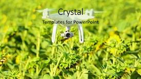  Presentation with agriculture robots - Presentation theme enhanced with agriculture robots - modern quadcopter flying over field background and a yellow colored foreground