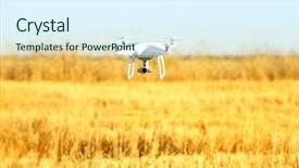  Presentation with modern agriculture - Presentation featuring agriculture robots - modern quadcopter flying over field background and a sky blue colored foreground