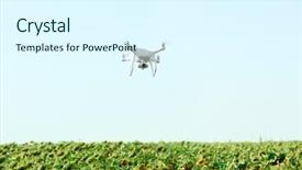  Presentation with quadcopter - Beautiful presentation featuring agriculture robots - modern quadcopter flying over field backdrop and a sky blue colored foreground