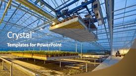  Presentation with robots - Colorful PPT theme enhanced with agriculture robots - robotic pick and place unit backdrop and a teal colored foreground