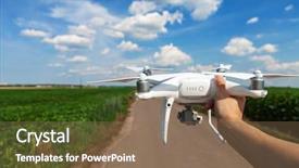  Presentation with agriculture robots - Presentation theme having agriculture robots - white drone in hands background and a violet colored foreground