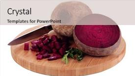  Presentation with beetroot - Presentation theme featuring agriculture sugar beets - sliced beetroot on board isolated background and a soft green colored foreground