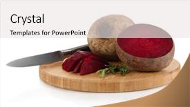  Presentation with beetroot - Colorful presentation enhanced with agriculture sugar beets - sliced beetroot on board isolated backdrop and a white colored foreground