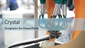  Presentation with exhibition - Presentation theme consisting of agro business - cows milking machine on agricultural background and a light blue colored foreground