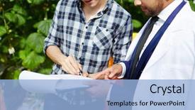  Presentation with greenhouse - Amazing slides having agro business - greenhouse worker signing paper where backdrop and a light blue colored foreground