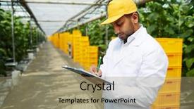  Presentation with paper making - Theme with agro business - worker of greenhouse in whitecoat background and a coral colored foreground