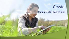  Presentation with using digital tablet - Colorful PPT theme enhanced with agronomist in crop field using backdrop and a sky blue colored foreground