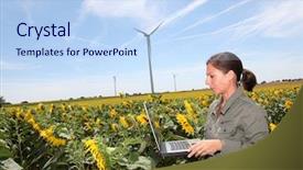  Presentation with agronomist - Slide deck having food research - agronomist in sunflowers field background and a sky blue colored foreground