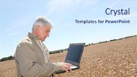  Presentation with agronomist - Amazing PPT layouts having agronomist in wheat field with laptop computer backdrop and a sky blue colored foreground