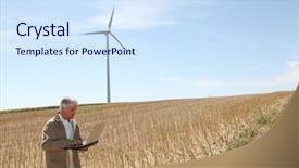  Presentation with agronomist - Presentation theme featuring agronomist in wheat field with laptop computer background and a sky blue colored foreground