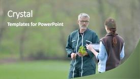  Presentation with agricultural engineering - Cool new slide deck with agronomist walking in agricultural backdrop and a gray colored foreground