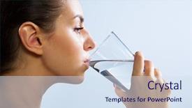  Presentation with drinking glass - Beautiful PPT theme featuring agua potable - close-up of pretty young woman backdrop and a sky blue colored foreground