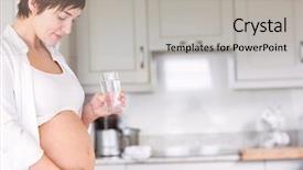  Presentation with child drinking water from glass - Presentation design having agua potable - pregnant woman drinking glass background and a light gray colored foreground