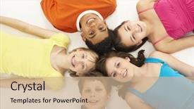  Presentation with young children - Cool new presentation theme with year ahead - overhead view of five young backdrop and a coral colored foreground