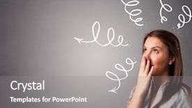  Presentation with arrows - Slide set enhanced with ahead curve - beautiful young woman thinking background and a gray colored foreground