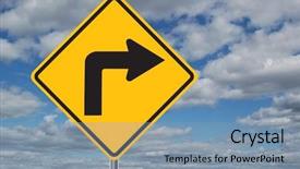  Presentation with traffic and air pollution - Slide set enhanced with ahead curve - left turn traffic sign background and a seafoam green colored foreground