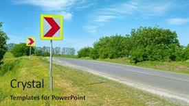  Presentation with curve ahead - Theme featuring ahead curve - warning signs for dangerous turn background and a yellow colored foreground
