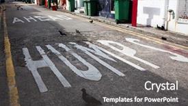  Presentation with bumpy road - Beautiful PPT theme featuring ahead sign on the road backdrop and a dark gray colored foreground