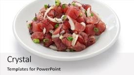  Presentation with hawaiian tuna poke bowl - Presentation theme consisting of ahi poke hawaiian raw tuna background and a light gray colored foreground